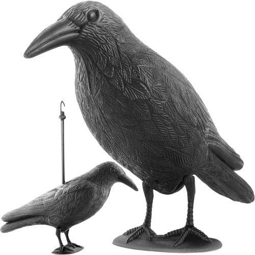 Fugleskræmsel kragefigur 38 cm sort med fod og ophængningskrog