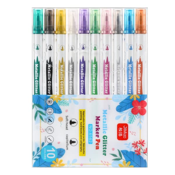 Metallic-glitterkynät 10-pack kaksoispäällä, nopeasti kuivuva muste