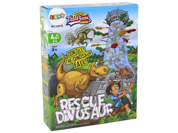 Falling Dinosaurs seurapeli tornilla ja 18 dinosaurusfiguurilla, alkaen 3 år