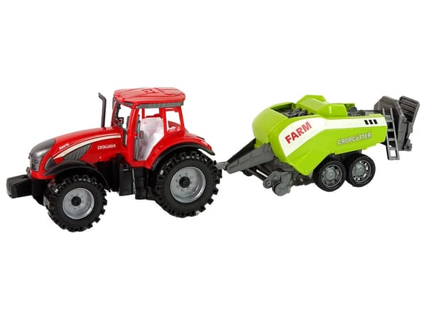 Leksakstraktor med såmaskin friktionsdrift 22 cm röd/grön 3+