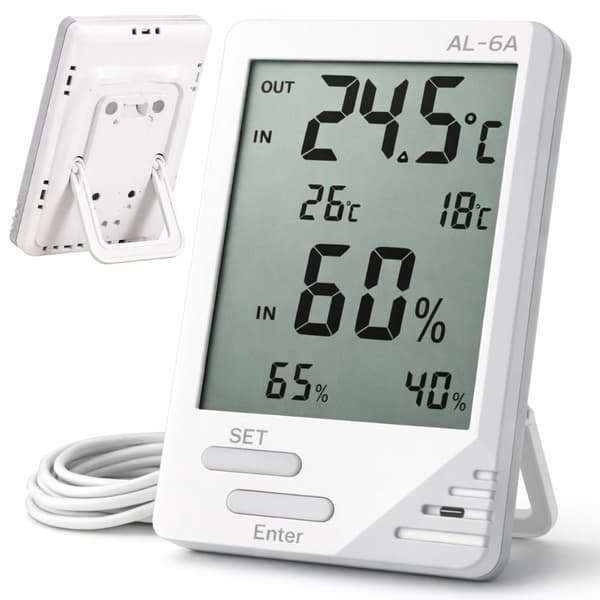 Termometer/hygrometer med LCD och trådbunden sensor inne/ute