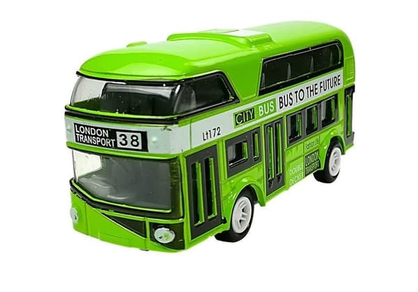 Leksaksbuss dubbeldäckare 9 cm pull-back blå, 3+ år