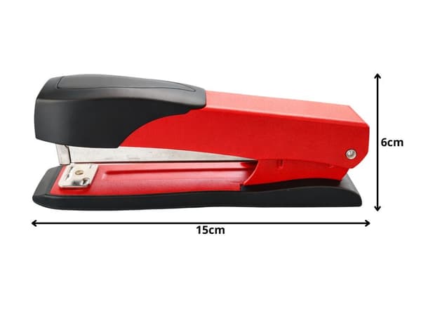 Kontorhæftemaskine 15 cm i metal/plast, rød/sort