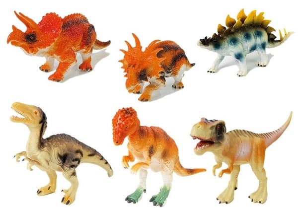 Dinosauriefigurer sæt 6-pack gummi ca 10 cm, 3+ (T-Rex m.fl.)