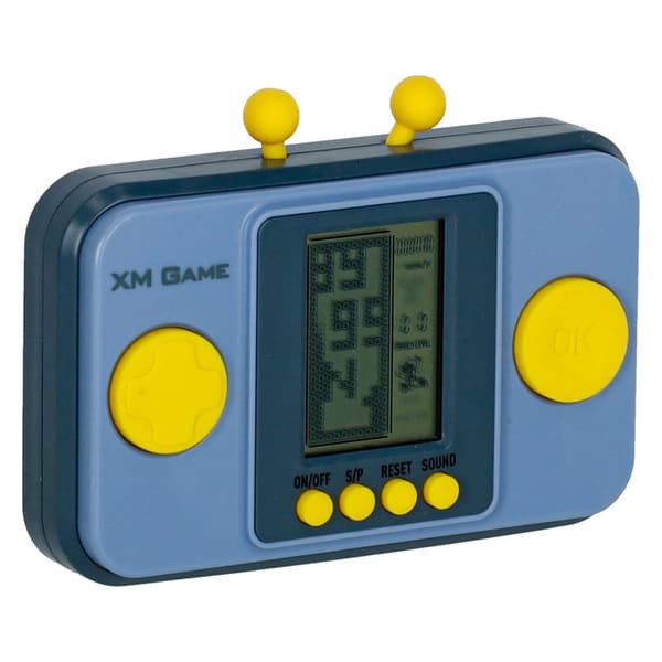 Bärbar retro spelkonsol grå med inbyggda spel, 2x AAA (ingår ej) Blå