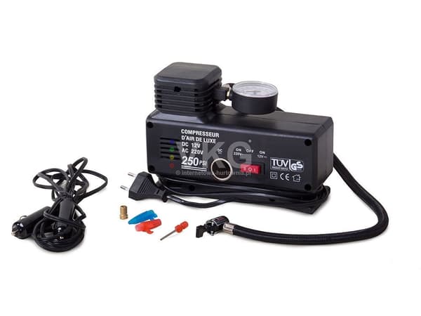 Luftkompressor 230V/12V 250 PSI med tryckmätare och 3 munstycken