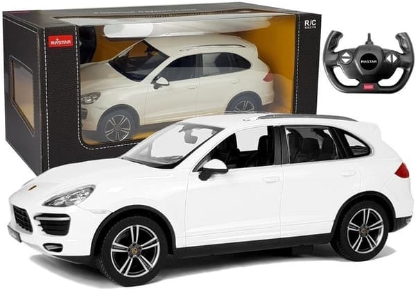 Fjernstyret Porsche Cayenne 1:14 hvid 2,4 GHz LED-lys