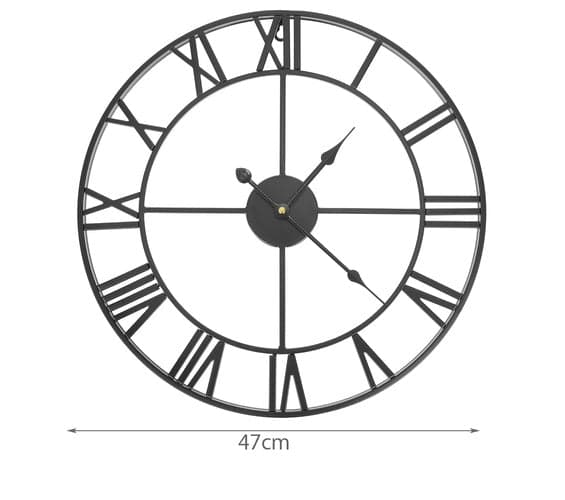 Vægur retro sort 47 cm romertal metal AA-batteri