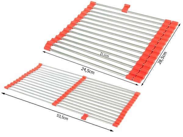 Rullbart opvaskestativ til vask 53,5x28,5 cm stål/silikone rød