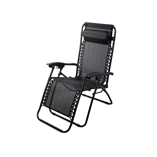 Fällbar zero gravity-solstol med sidobord och nackstöd svart