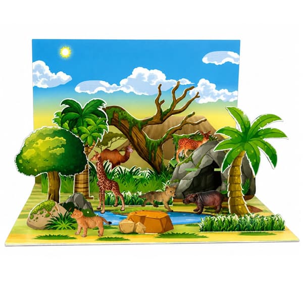 Vilda djurfigurer set 6-pack med 3D-bakgrund att montera