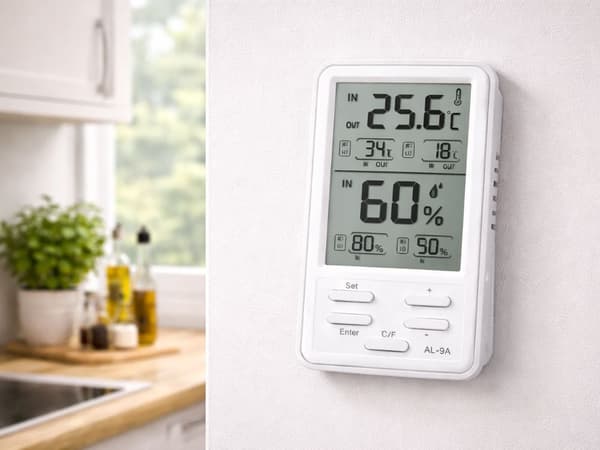 Digital termometer/hygrometer med ekstern sensor og magnetisk LCD