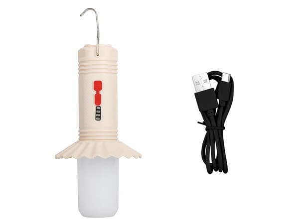 LED-campinglampe med powerbank, USB-C, 3 lysindstillinger, 24 cm (sort/hvid)