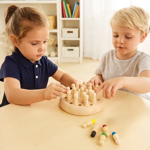 Memory Chess puinen shakki, pelilauta ja 24 nappulaa