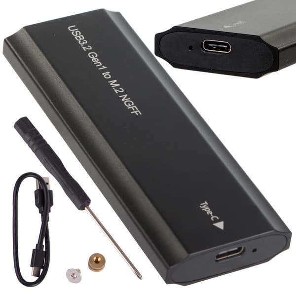 M.2 SATA NGFF SSD-kabinet USB 3.1/USB-C til 2230-2280 sort