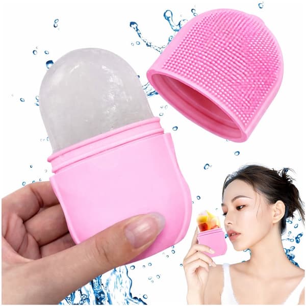 Ice roller ansiktsmassage silikon rosa 10x6 cm återanvändbar