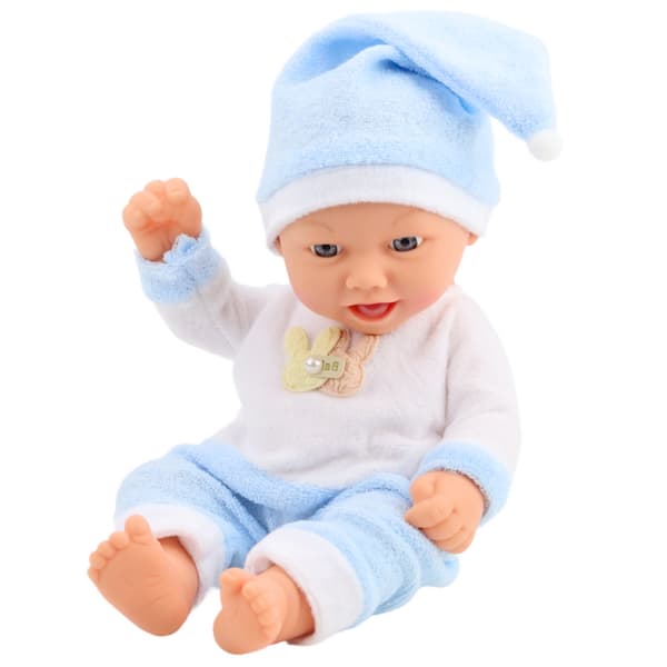 Babydukka 24 cm med blå pyjamas och mössa