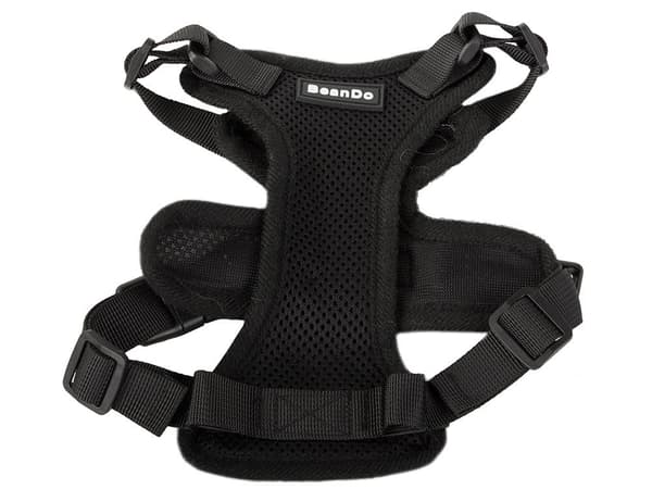Hundesele M sort med kobbel 150 cm reflekterende justerbar
