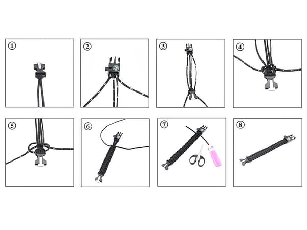 Overlevelsesarmbånd 5-i-1 paracord med kompas tændstål blad sort