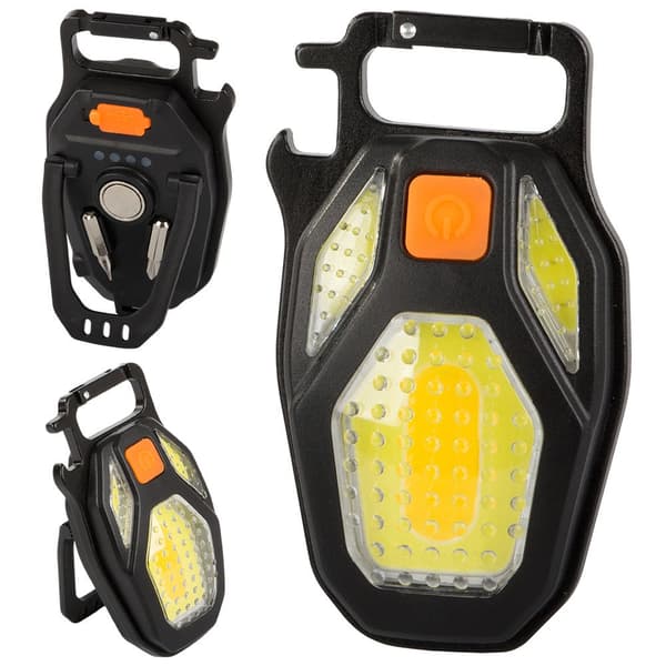 Avainperän taskulamppu COB LED USB-lataus magneetilla ja pullonavaajalla