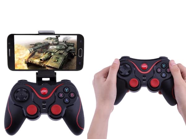 Trådløs gamepad Bluetooth med mobilholder til iOS/Android/PC sort