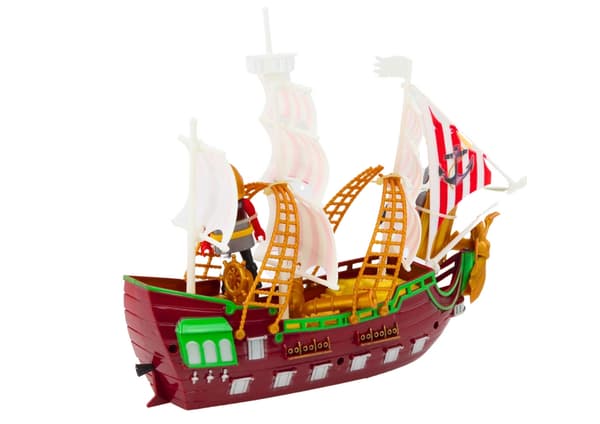 Romersk legetøjsskib 28 cm med lys/lyd, figurer, katapult & palmer