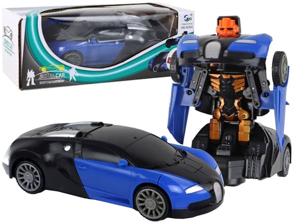 2i1 transformerande robotbil leksak blå 16,5 cm med ljuseffekter