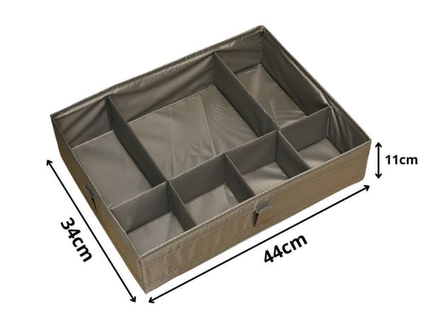 Opbevaringsboks skuffeorganisator 7 rum 44x34x11 cm grå polyester