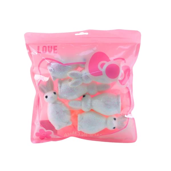 Påskharar i skum med glitter vit 10 cm 6-pack