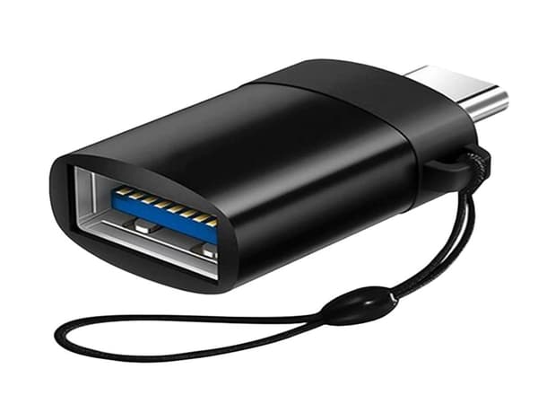 USB-C–USB-A 3.0 OTG-adapteri musta 1,5x3 cm nauhalla