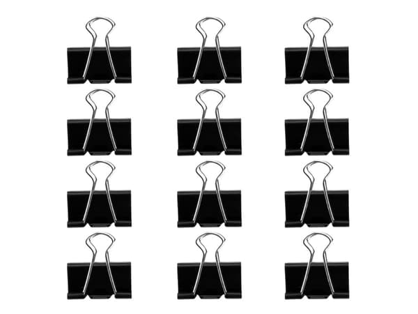 Kontorklemmer metal 32 mm sort 12-pak