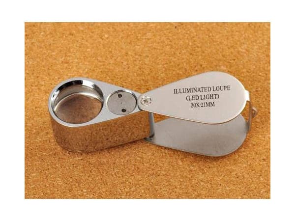 Juvelerarlupp 30x med 2 LED aluminium silver lins 21 mm