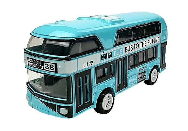 Leksaksbuss dubbeldäckare 9 cm pull-back blå, 3+ år