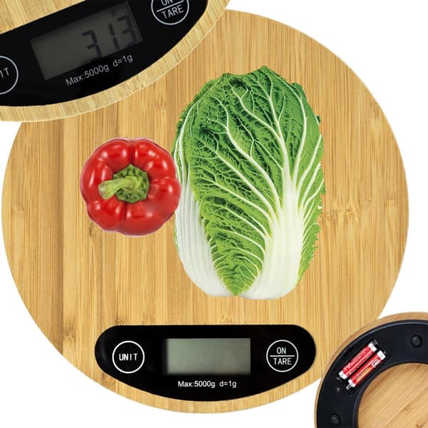 Köksvåg bambu 5 kg 1 g LCD-display 20x20 cm inkl 2x AA