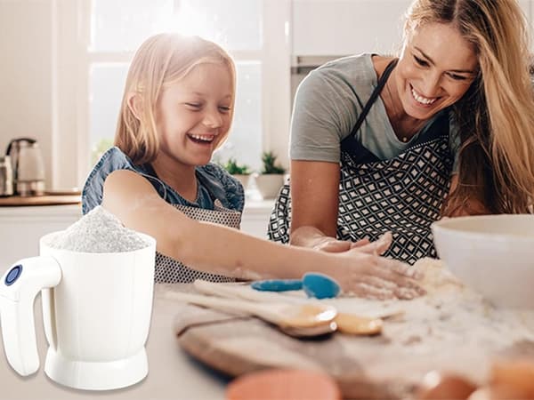 Elektrisk mjölsikt 3 koppar batteridriven 2xAA vit
