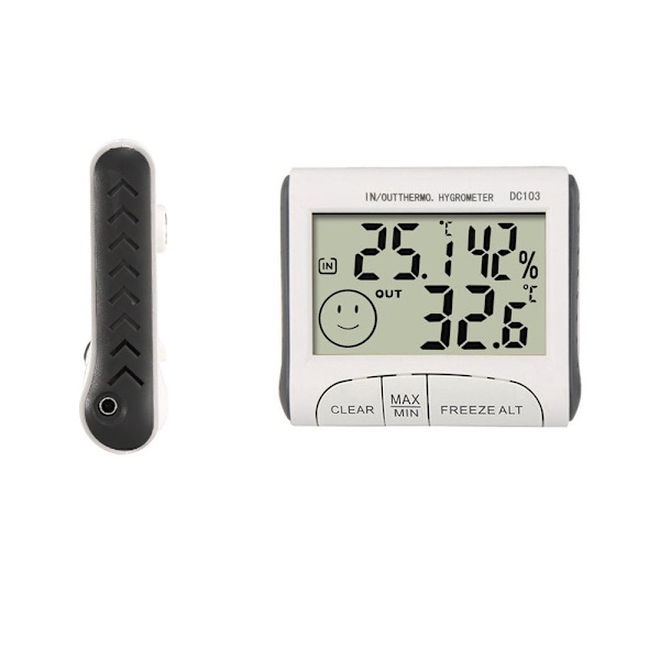 Väderstation termometer/hygrometer med extern sensor, inne/ute, vit