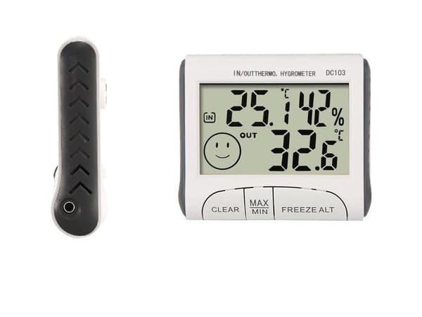 Vejrstation termometer/hygrometer med ekstern sensor, inde/ude, hvid
