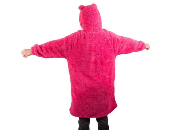 Oversize-huppariviltti hupulla ja napit 100% puuvilla tummanroosa
