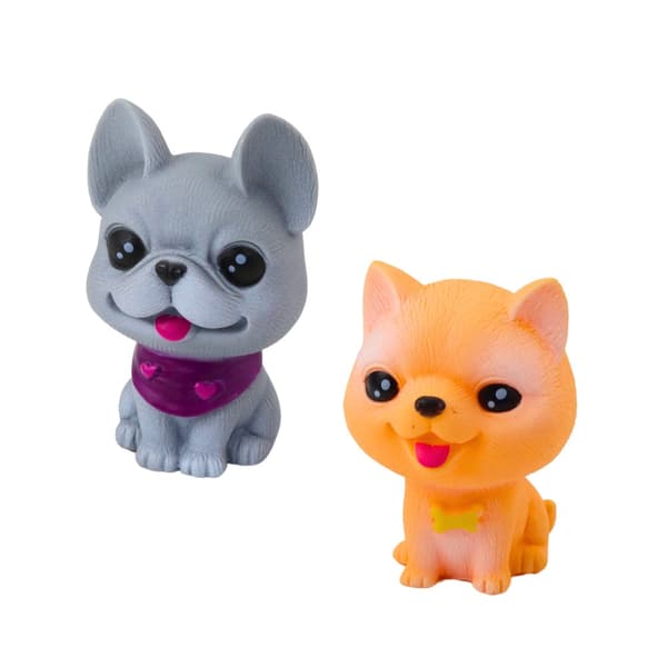 Gummi-hundefigurer sæt 6-pack med hundehus og transportbur, ca. 8 cm