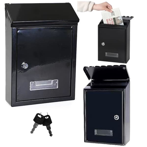 Postkasse vægmontering låsbar sort 26,5x18,5x6,5 cm 2 nøgler