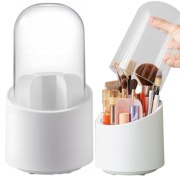 Roterende makeup-opbevaring med låg 7 rum plast hvid 22 cm