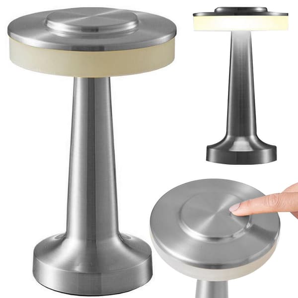 Bordslampa LED 3W touch, 3 ljuslägen, batteridriven, silver, 20 cm