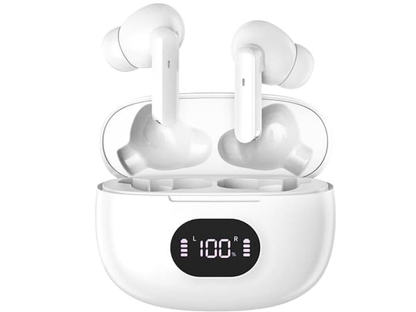 Bluetooth in-ear hörlurar vit med LED-laddningsetui och mikrofon