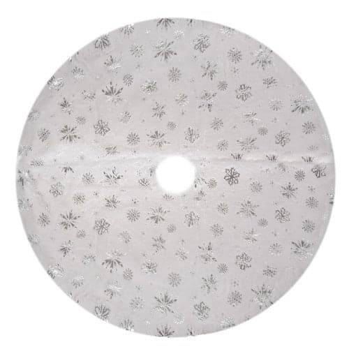 Julgransmatta 120 cm vit/silver polyester med stjärnor & snöflingor