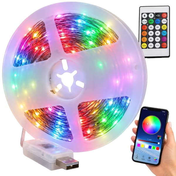 RGB LED-list 10 m USB 5V IP65 med Bluetooth-app och fjärrkontroll