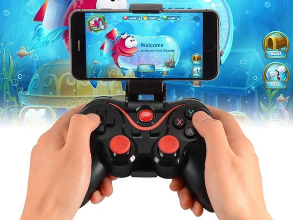 Trådløs gamepad Bluetooth med mobilholder til iOS/Android/PC sort