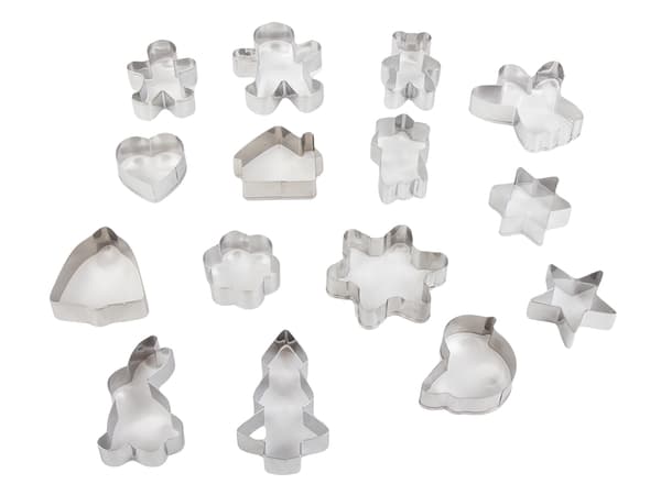 Peberkageforme julemotiv i stål 15-pack sølv 5,5–9 cm