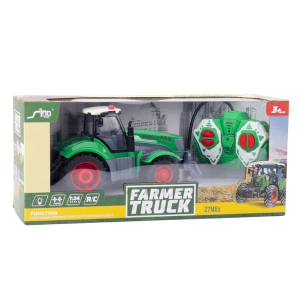 Fjernstyret traktor 1:24 med lys, 500 mAh batteri og USB-ladning