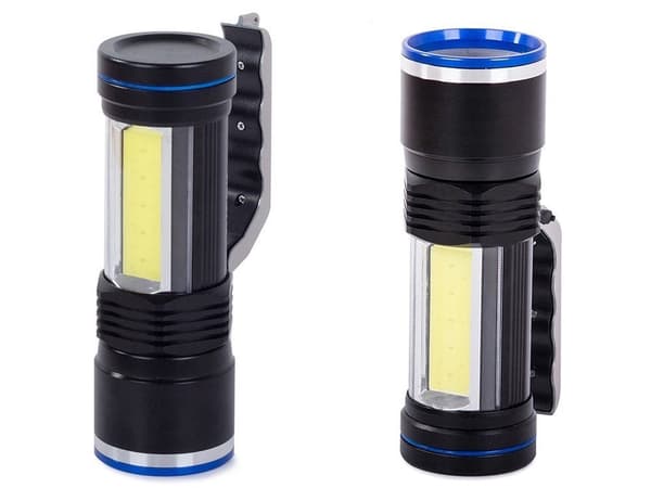 LED-lommelygte CREE XM-L3-U3 + COB zoom IPX4 med 2 batterier USB