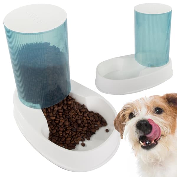 Foderautomat til hund/kat til tørfoder 2,5 L blå/rosa